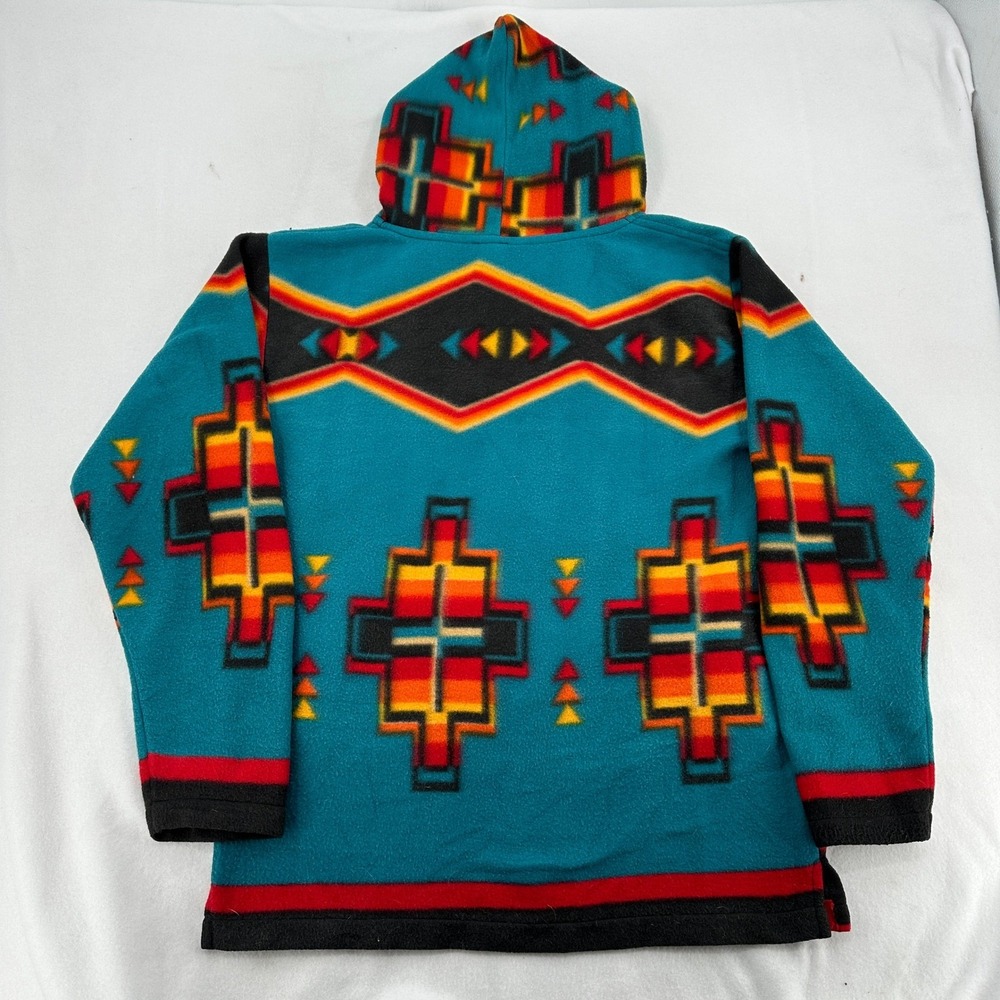 El Paso Saddleblanket Co Fleece Hoodie Southwestern Teal Geometric Women Large - Picture 4 of 8
